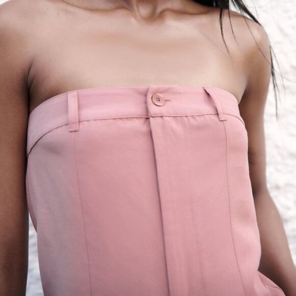 Zara STRAPLESS LINEN BLEND JUMPSUIT - Picture 4 of 9